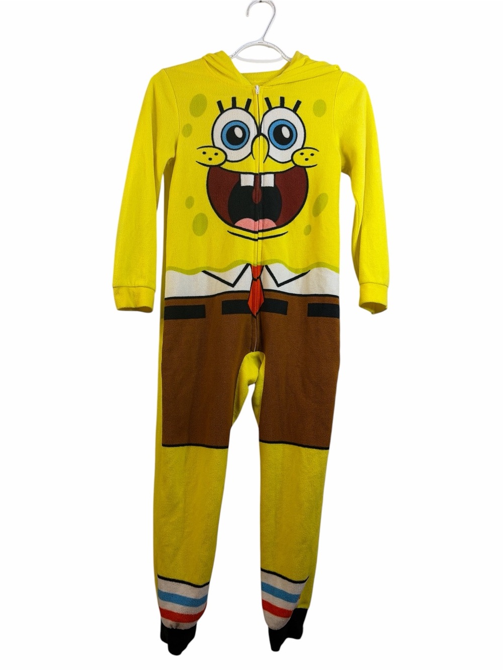 SpongeBob Squarepants Kids Hooded One-Piece Footless Pajamas Size 8 Medium #68